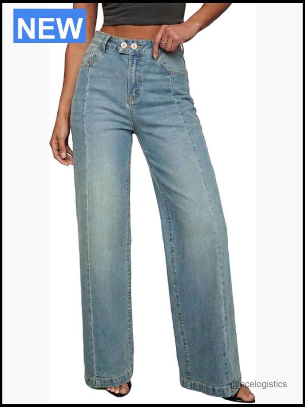 High Waisted Wide Leg Stretchy Baggy Front Seam Denim Pants